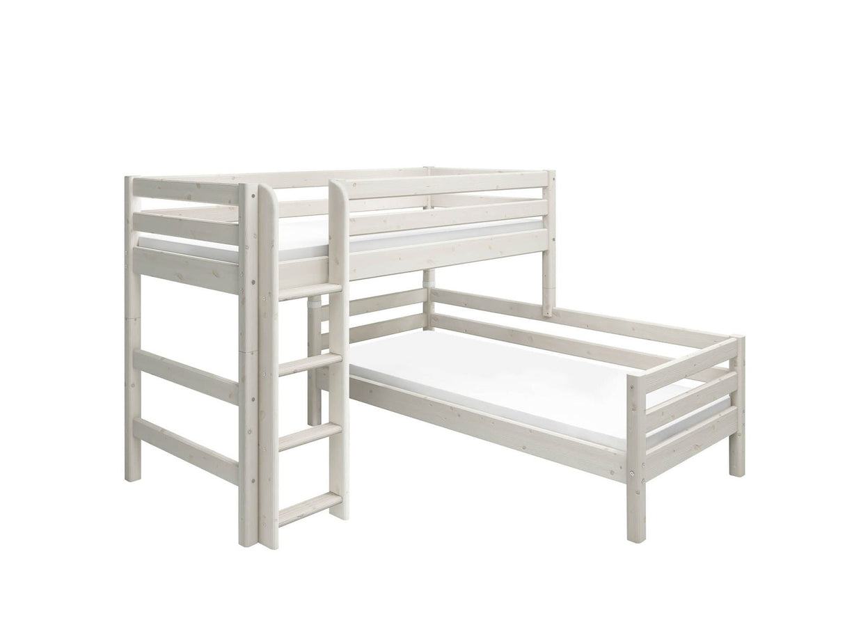 FLEXA Classic Mid Sleeper Bed with straight ladder, Solid Pine/Birch Plywood, 90x200 cm