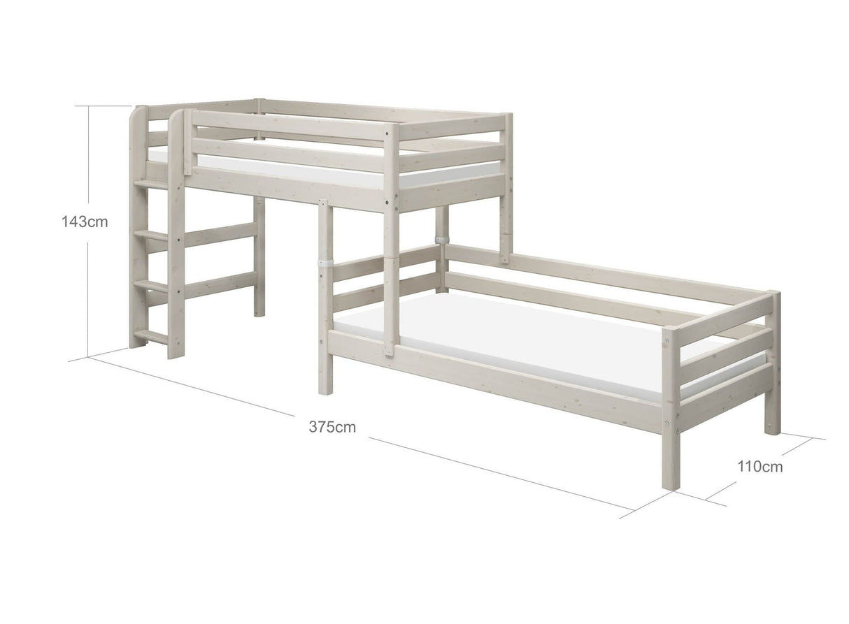 FLEXA Classic Mid Sleeper Bed with straight ladder, Solid Pine/Birch Plywood, 90x200 cm