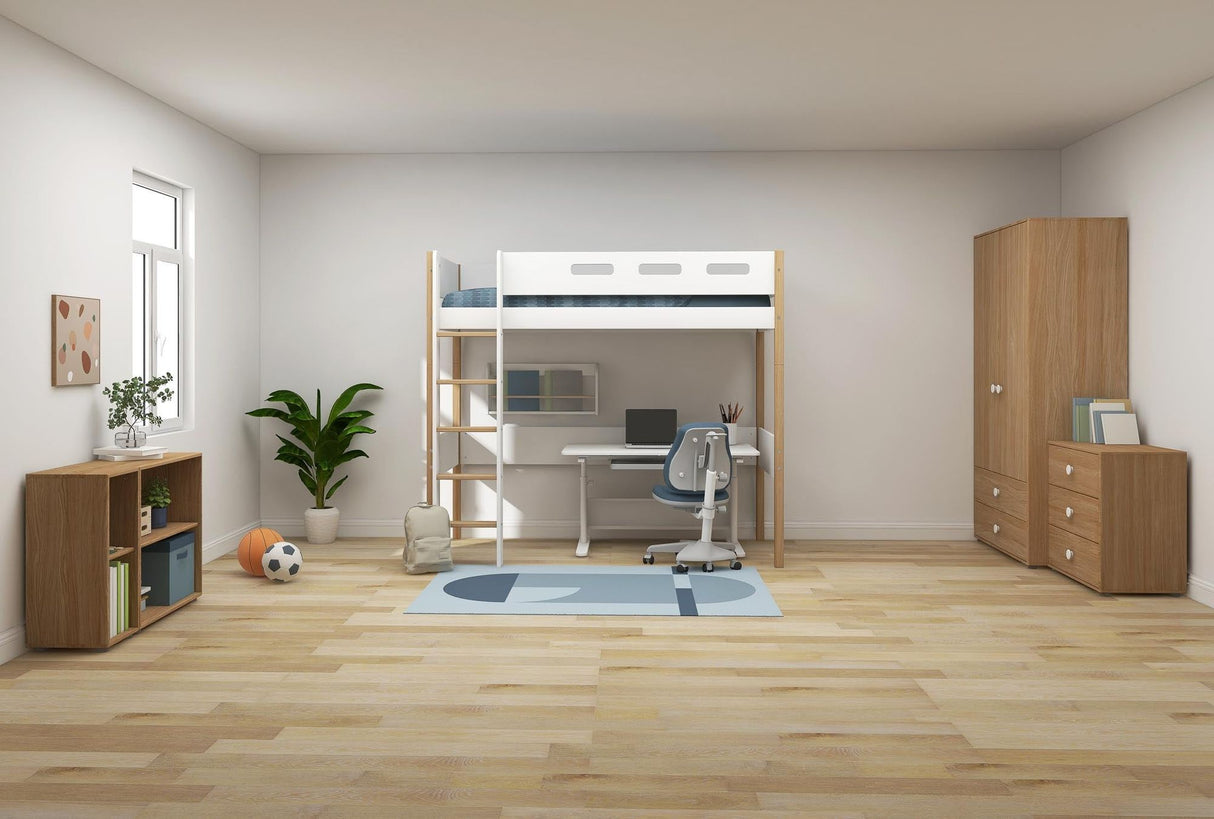 FLEXA Nor High Sleeper Bed, MDF/Solid oak, 90x200 cm