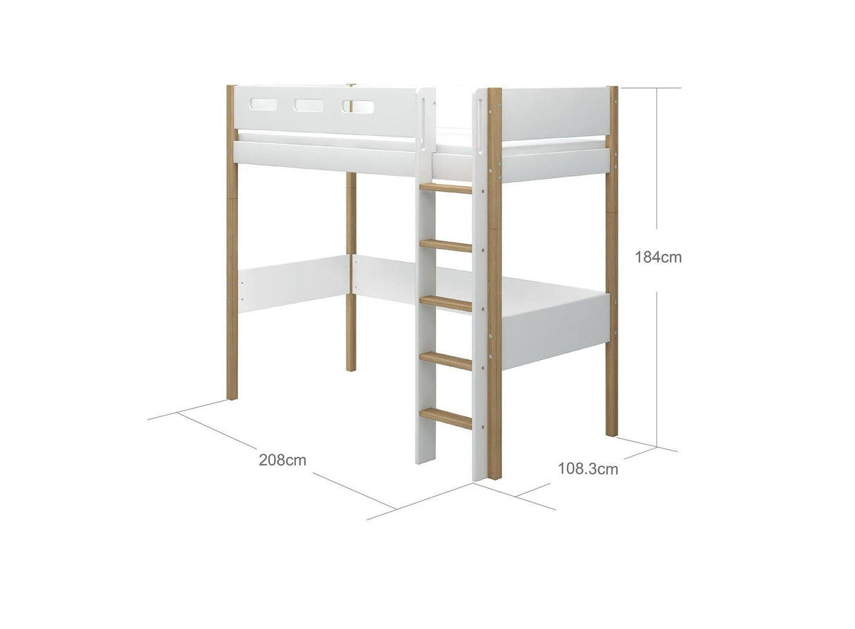 FLEXA Nor High Sleeper Bed, MDF/Solid oak, 90x200 cm