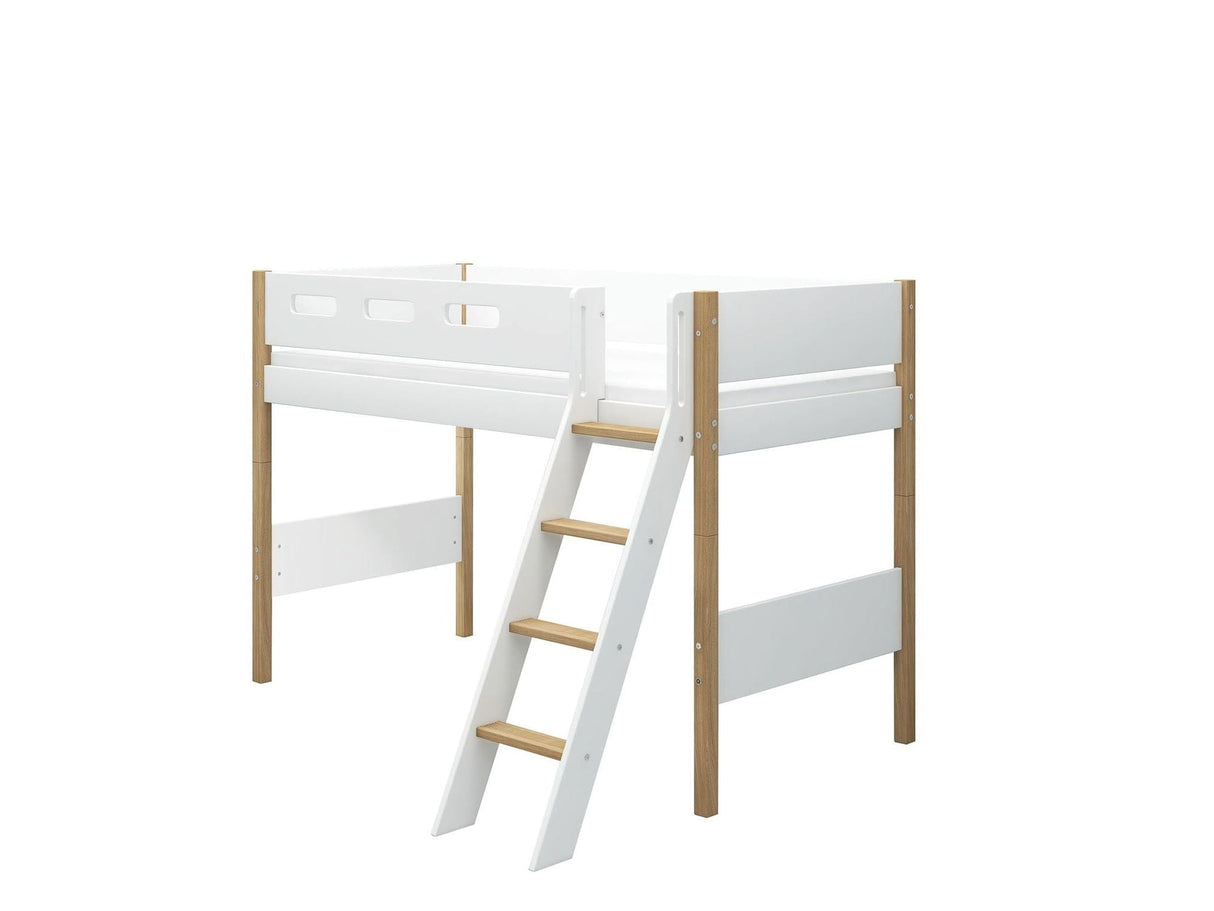 FLEXA Nor Mid Sleeper Bed with slanting ladder, MDF/Solid oak, 90x200 cm