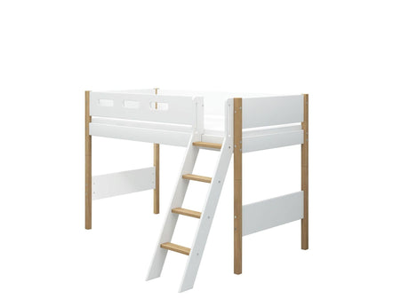 FLEXA Nor Mid Sleeper Bed with slanting ladder, MDF/Solid oak, 90x200 cm