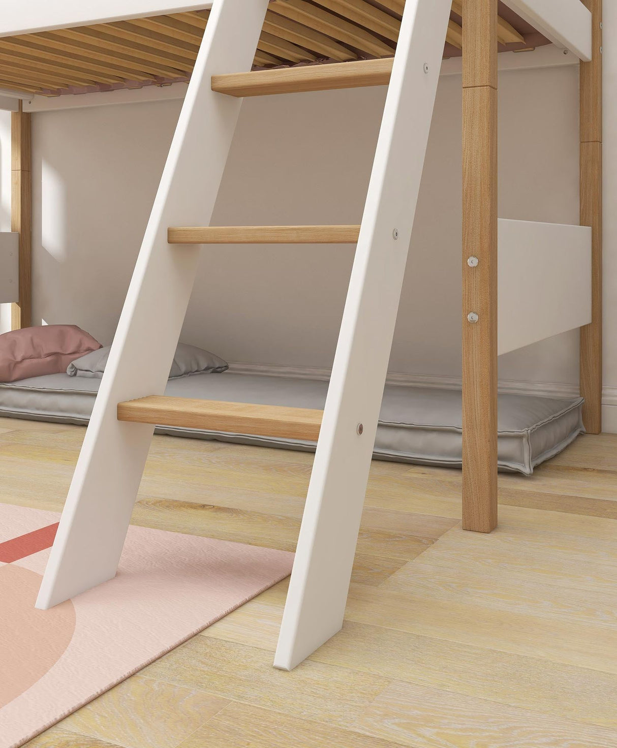 FLEXA Nor Mid Sleeper Bed with slanting ladder, MDF/Solid oak, 90x200 cm