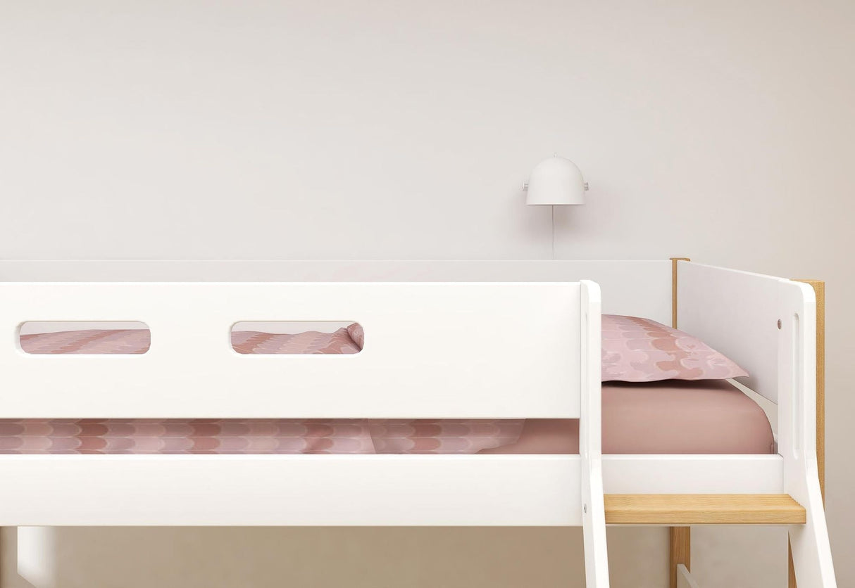 FLEXA Nor Mid Sleeper Bed with slanting ladder, MDF/Solid oak, 90x200 cm