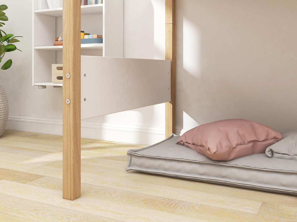 FLEXA Nor Mid Sleeper Bed with slanting ladder, MDF/Solid oak, 90x200 cm