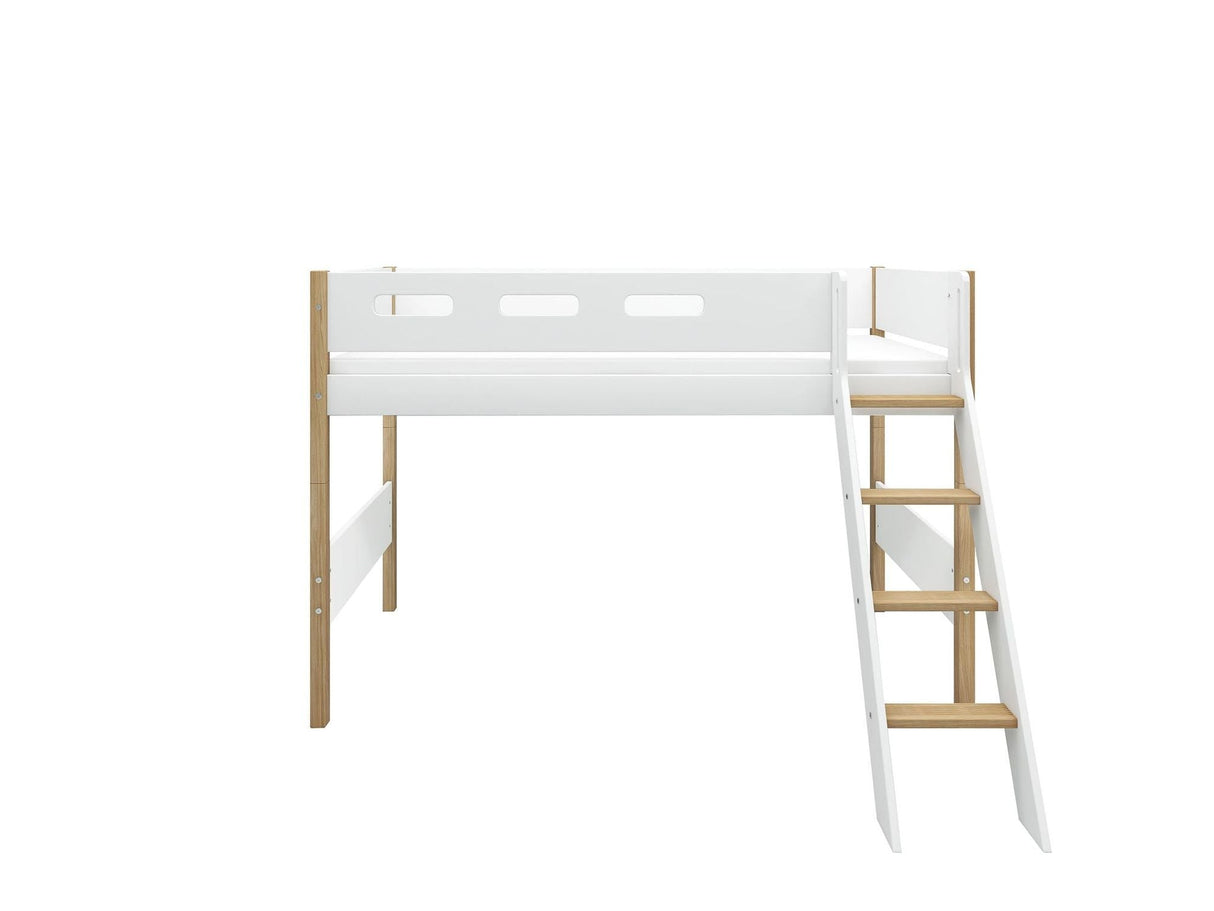 FLEXA Nor Mid Sleeper Bed with slanting ladder, MDF/Solid oak, 90x200 cm