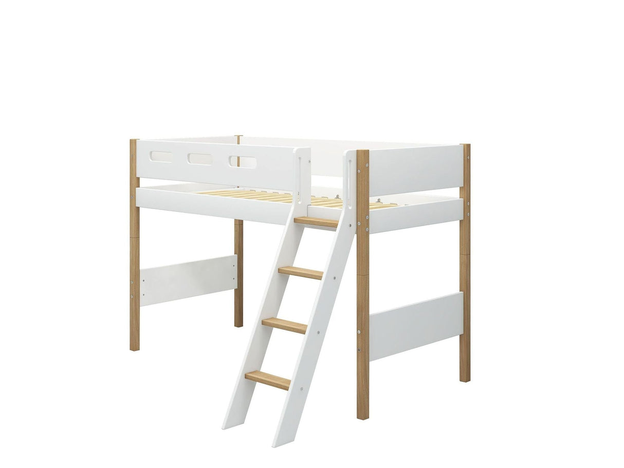 FLEXA Nor Mid Sleeper Bed with slanting ladder, MDF/Solid oak, 90x200 cm