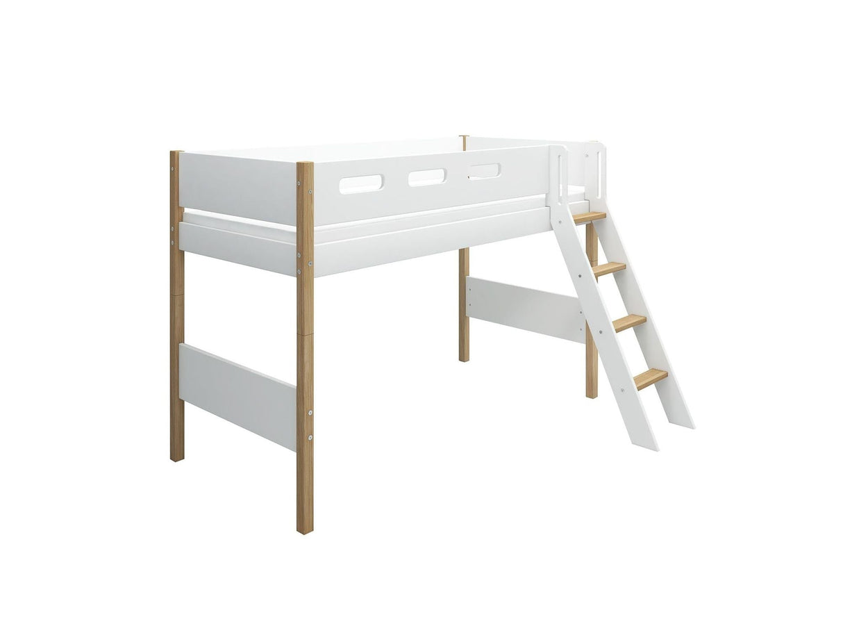 FLEXA Nor Mid Sleeper Bed with slanting ladder, MDF/Solid oak, 90x200 cm