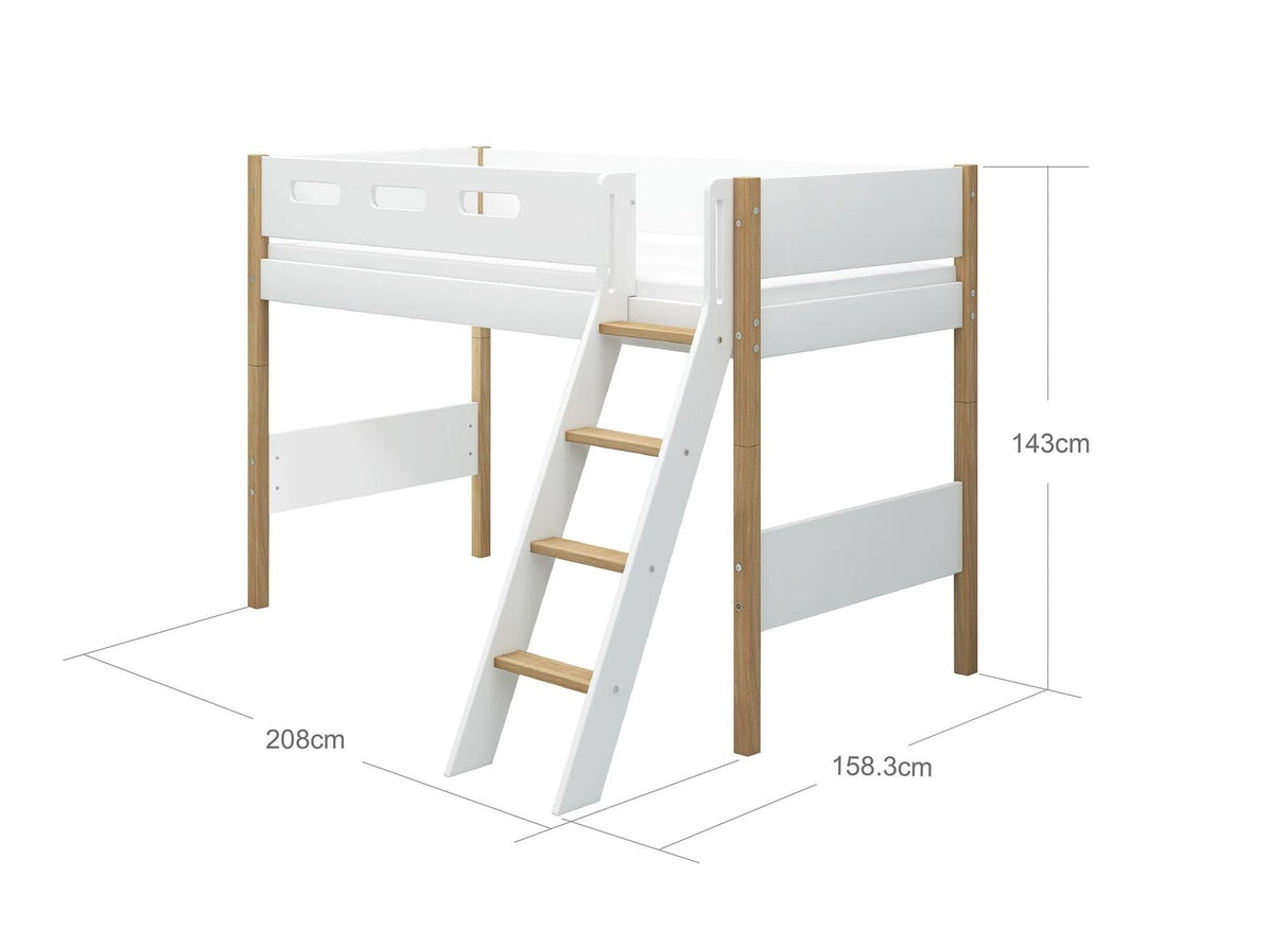FLEXA Nor Mid Sleeper Bed with slanting ladder, MDF/Solid oak, 90x200 cm