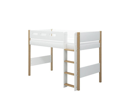 FLEXA Nor Mid Sleeper Bed with straight ladder, MDF/Solid oak, 90x200 cm