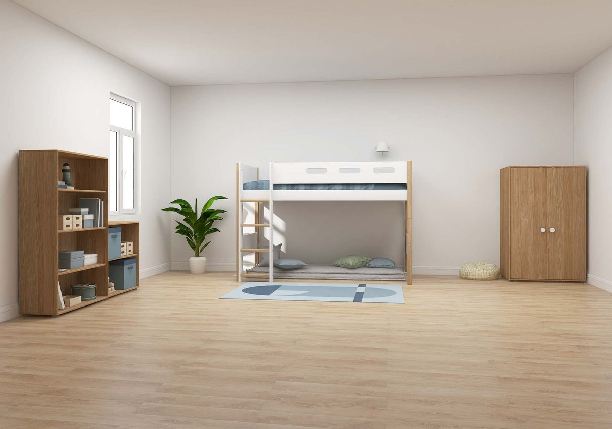 FLEXA Nor Mid Sleeper Bed with straight ladder, MDF/Solid oak, 90x200 cm