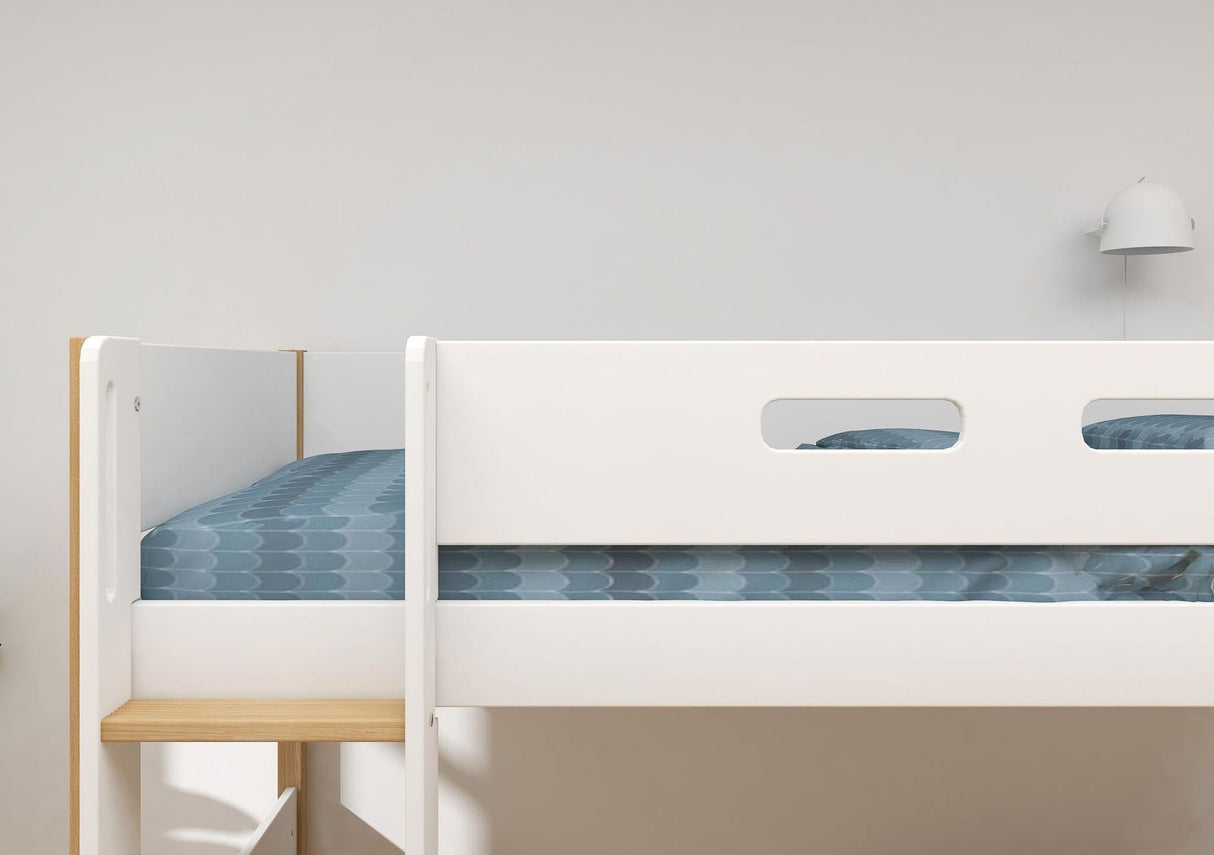 FLEXA Nor Mid Sleeper Bed with straight ladder, MDF/Solid oak, 90x200 cm