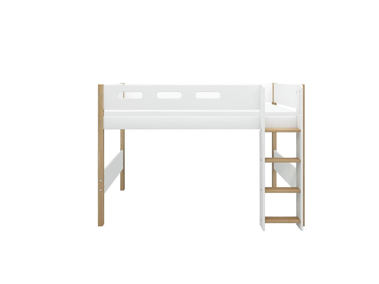 FLEXA Nor Mid Sleeper Bed with straight ladder, MDF/Solid oak, 90x200 cm