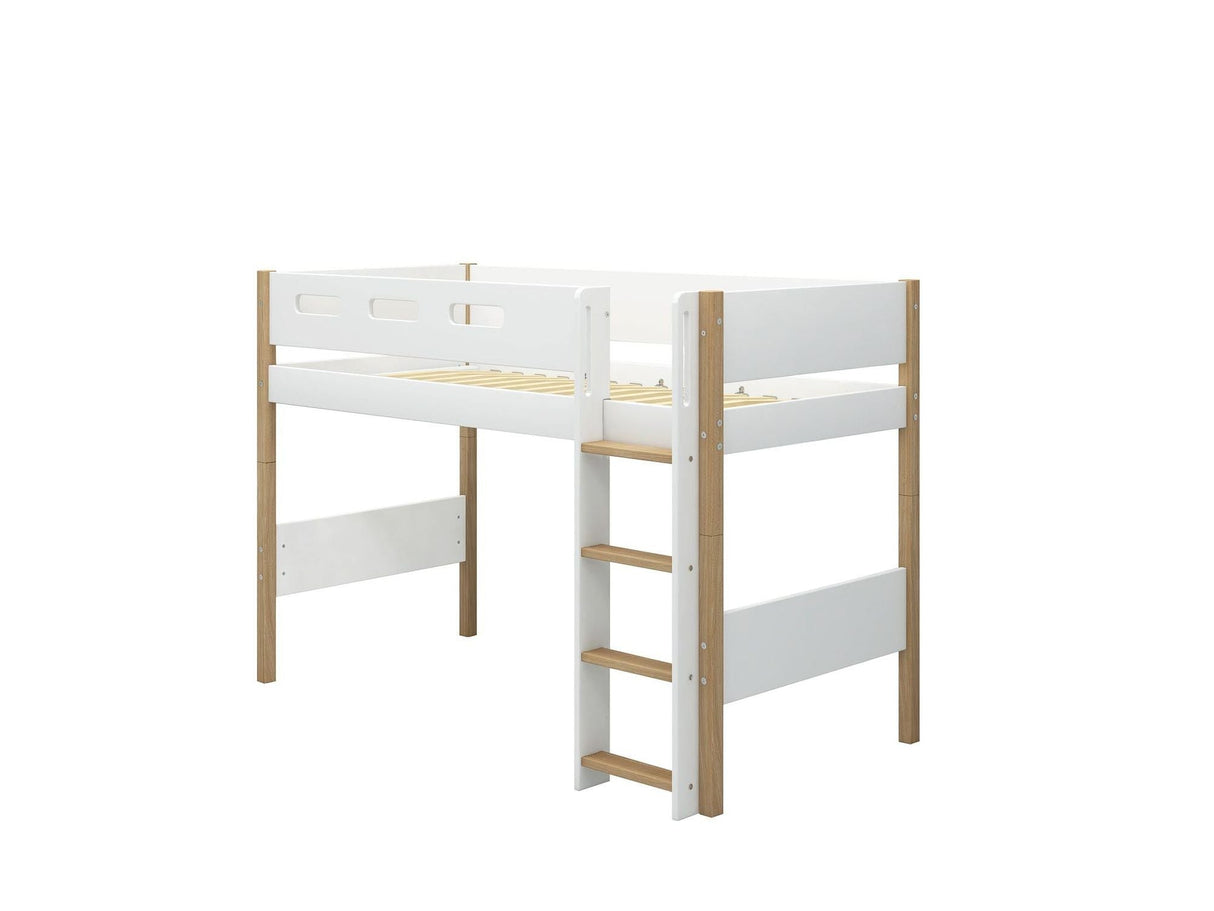 FLEXA Nor Mid Sleeper Bed with straight ladder, MDF/Solid oak, 90x200 cm