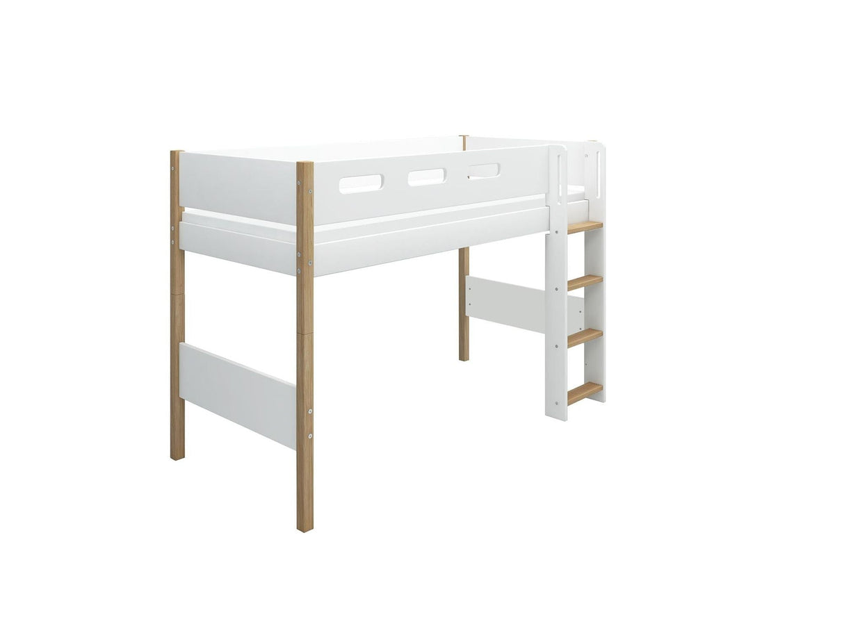 FLEXA Nor Mid Sleeper Bed with straight ladder, MDF/Solid oak, 90x200 cm