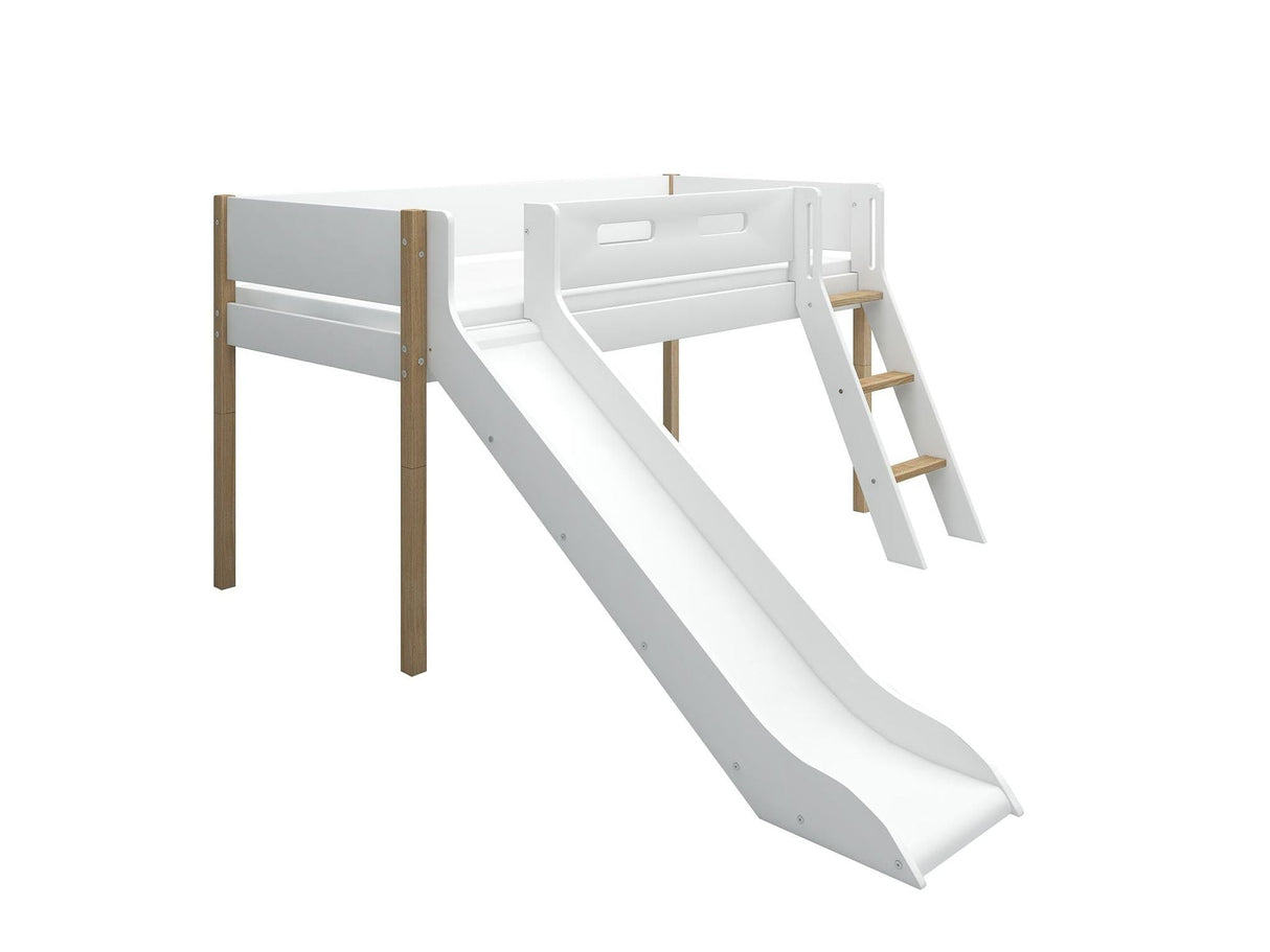 FLEXA Nor Mid Sleeper Bed with slide, MDF/Solid oak, 90x200 cm