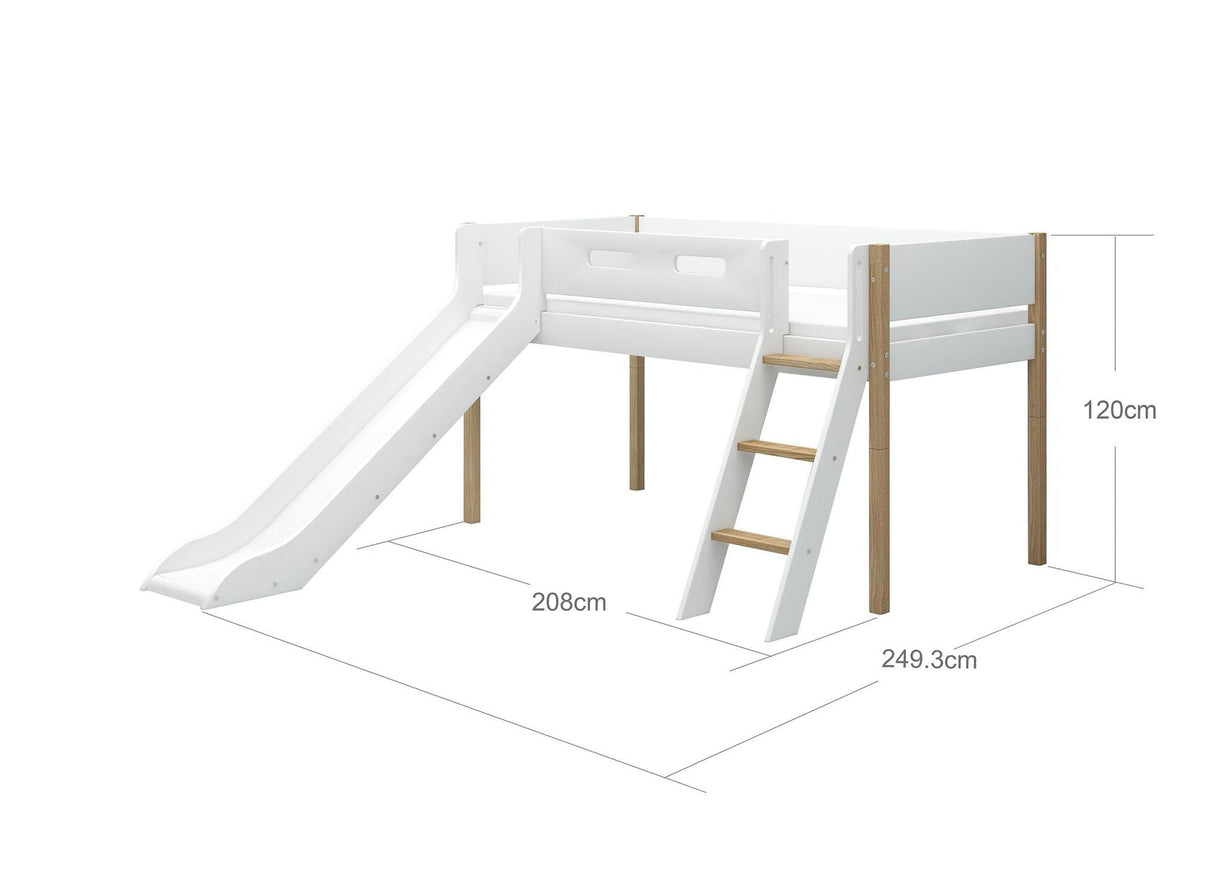 FLEXA Nor Mid Sleeper Bed with slide, MDF/Solid oak, 90x200 cm