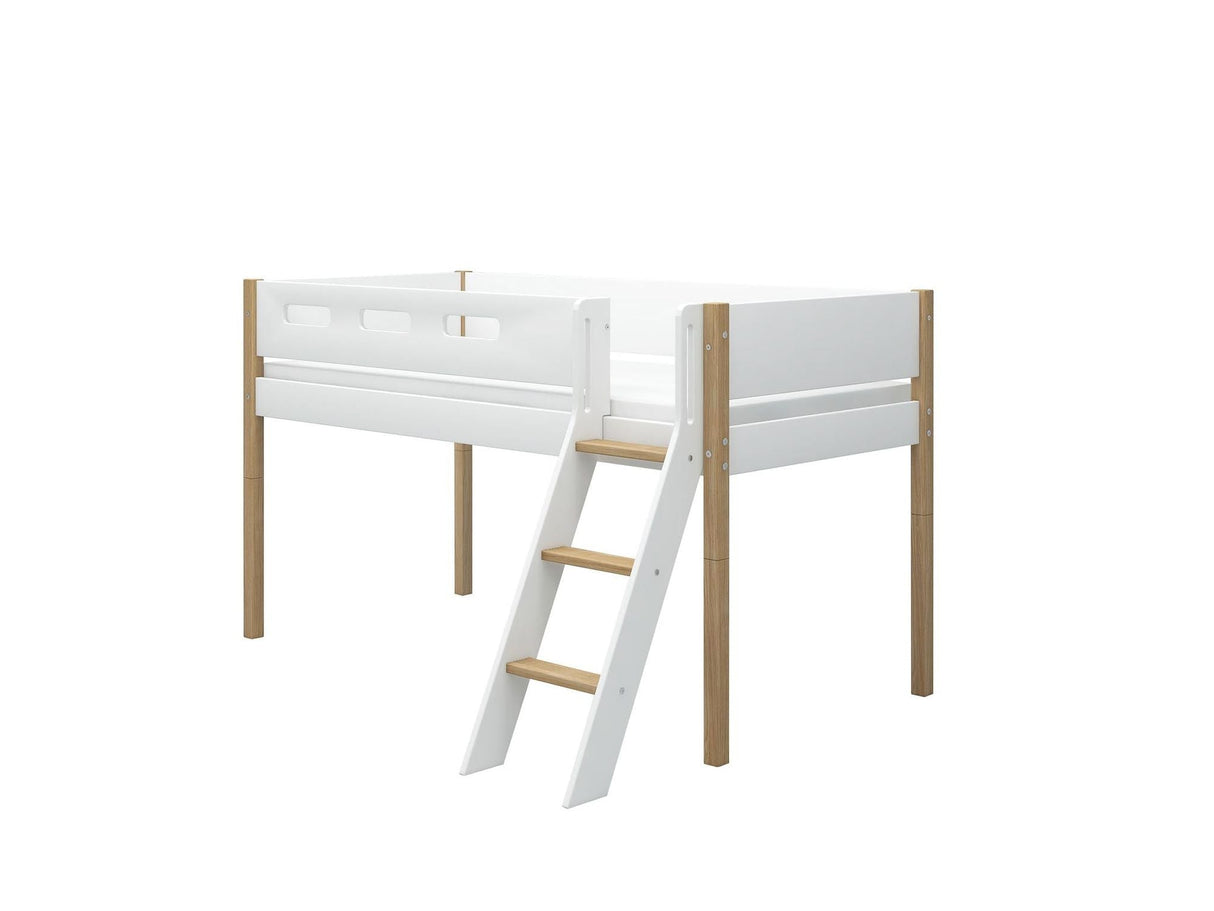 FLEXA Nor Mid Sleeper Bed with slanting ladder, MDF/Solid oak, 90x200 cm