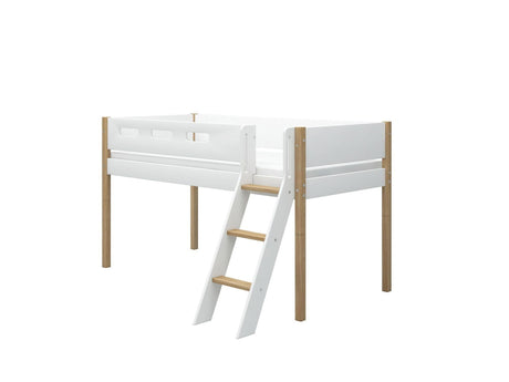FLEXA Nor Mid Sleeper Bed with slanting ladder, MDF/Solid oak, 90x200 cm