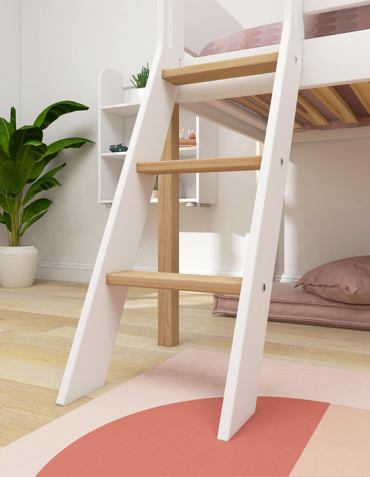 FLEXA Nor Mid Sleeper Bed with slanting ladder, MDF/Solid oak, 90x200 cm