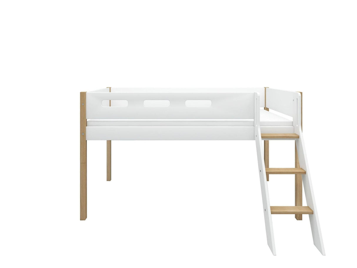 FLEXA Nor Mid Sleeper Bed with slanting ladder, MDF/Solid oak, 90x200 cm