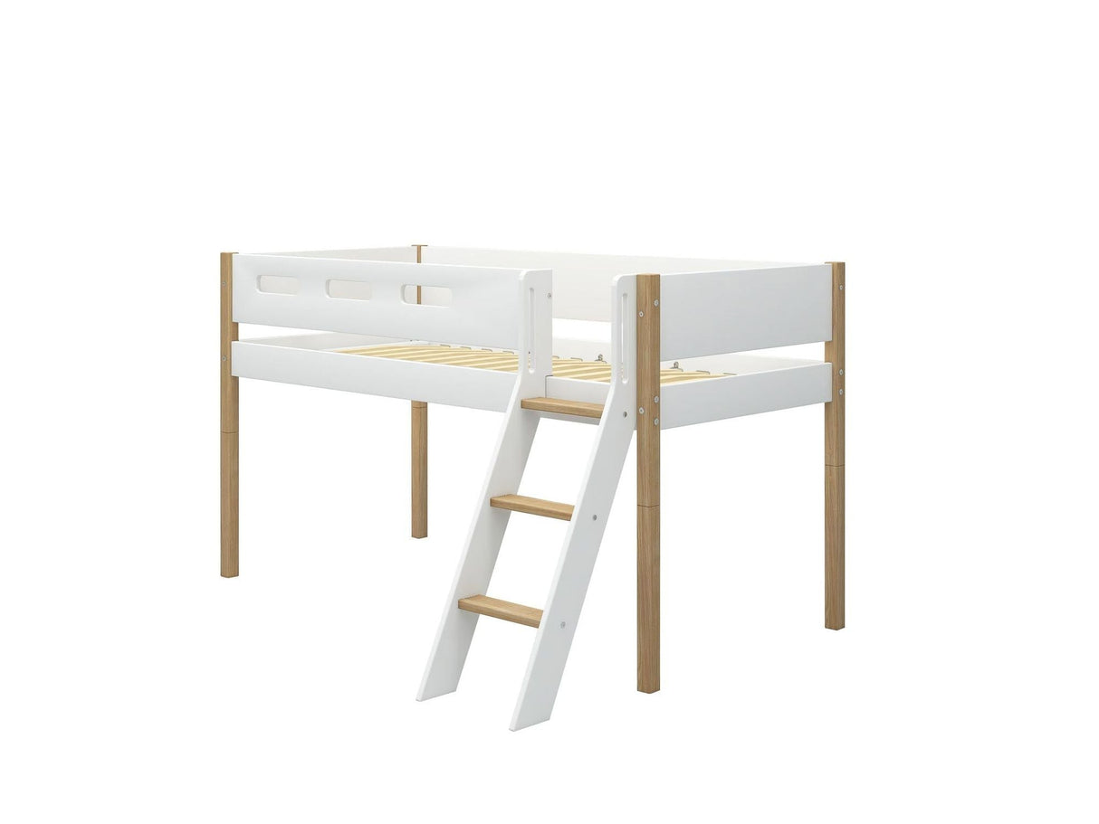 FLEXA Nor Mid Sleeper Bed with slanting ladder, MDF/Solid oak, 90x200 cm