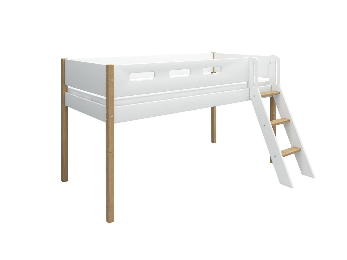 FLEXA Nor Mid Sleeper Bed with slanting ladder, MDF/Solid oak, 90x200 cm