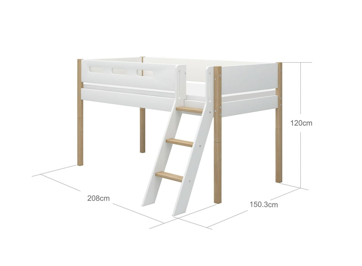 FLEXA Nor Mid Sleeper Bed with slanting ladder, MDF/Solid oak, 90x200 cm