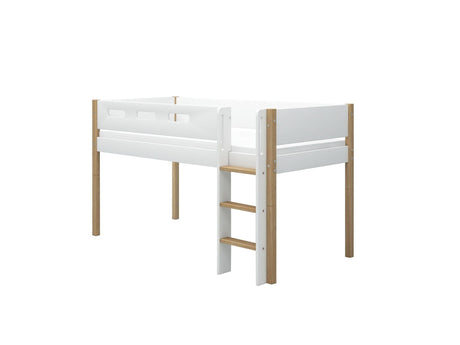 FLEXA Nor Mid Sleeper Bed with straight ladder, MDF/Solid oak, 90x200 cm