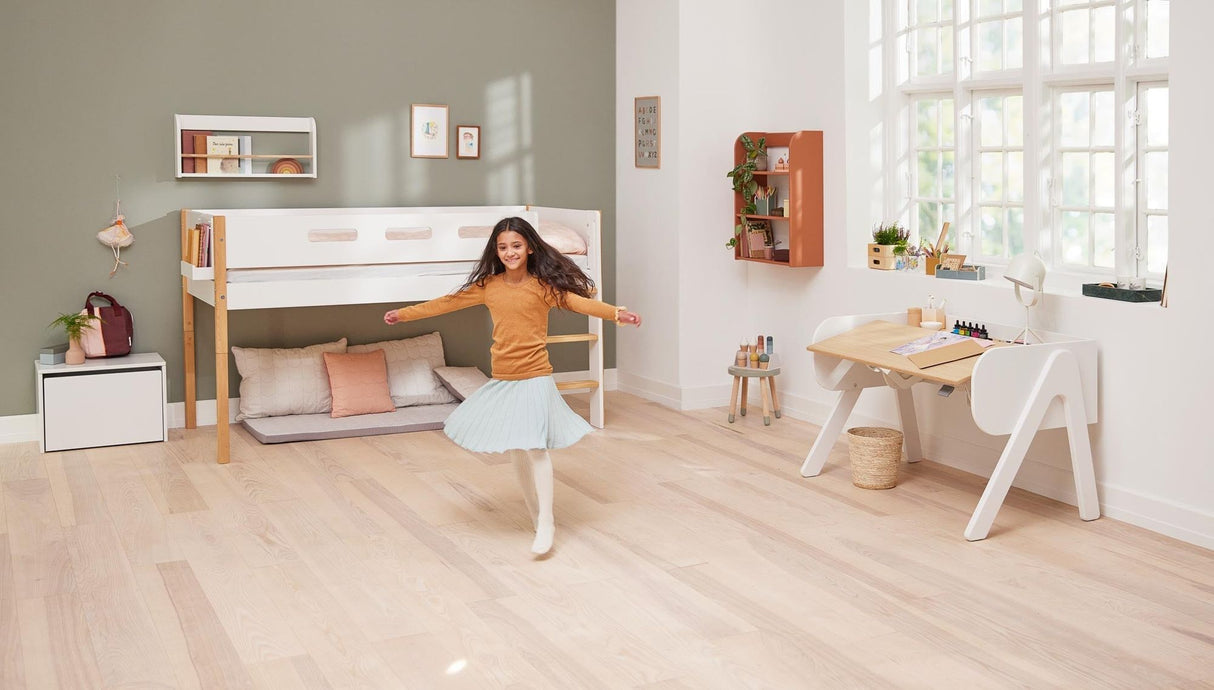 FLEXA Nor Mid Sleeper Bed with straight ladder, MDF/Solid oak, 90x200 cm