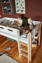 FLEXA Nor Mid Sleeper Bed with straight ladder, MDF/Solid oak, 90x200 cm