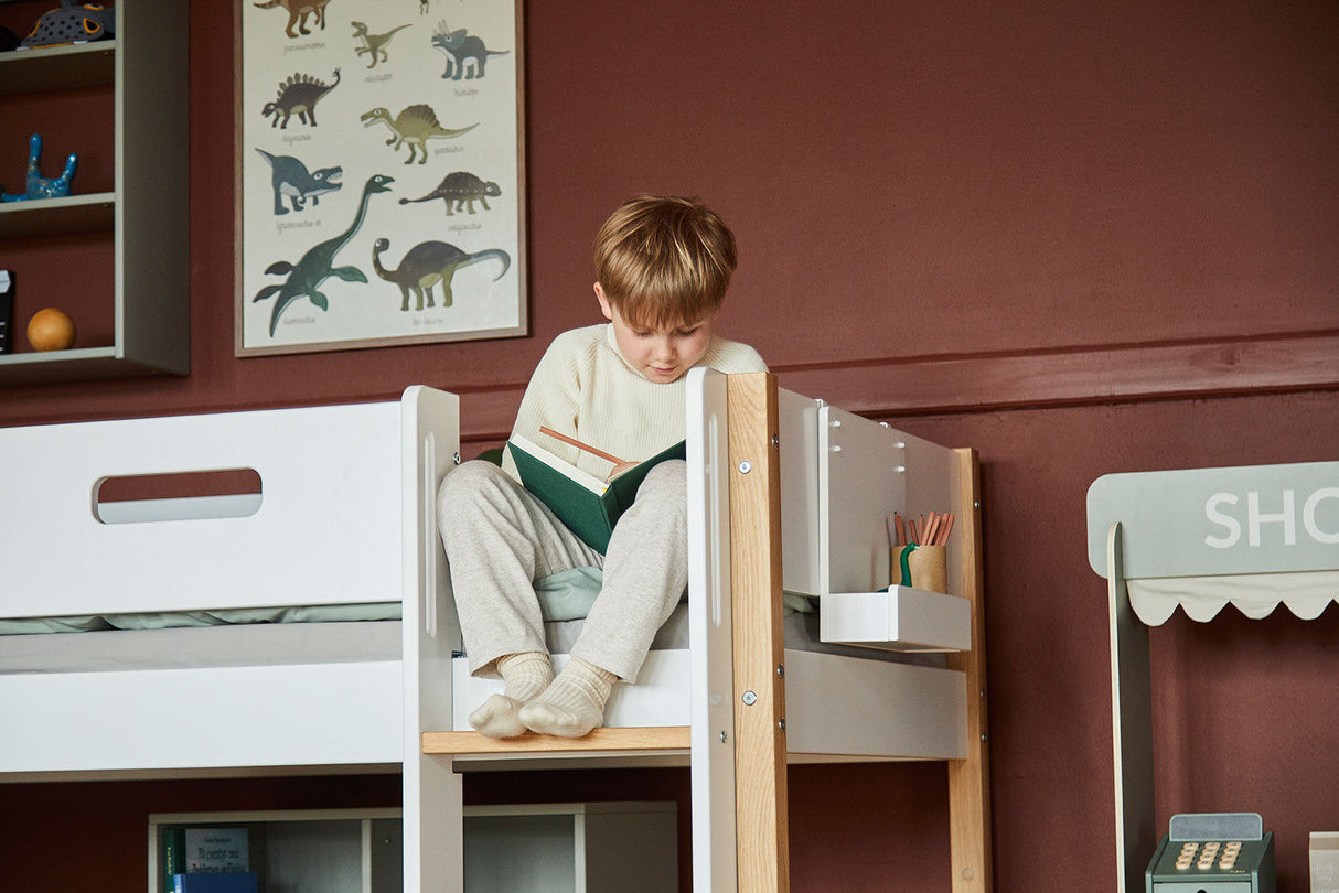FLEXA Nor Mid Sleeper Bed with straight ladder, MDF/Solid oak, 90x200 cm