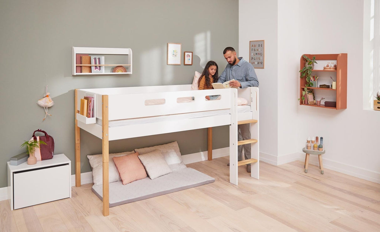 FLEXA Nor Mid Sleeper Bed with straight ladder, MDF/Solid oak, 90x200 cm