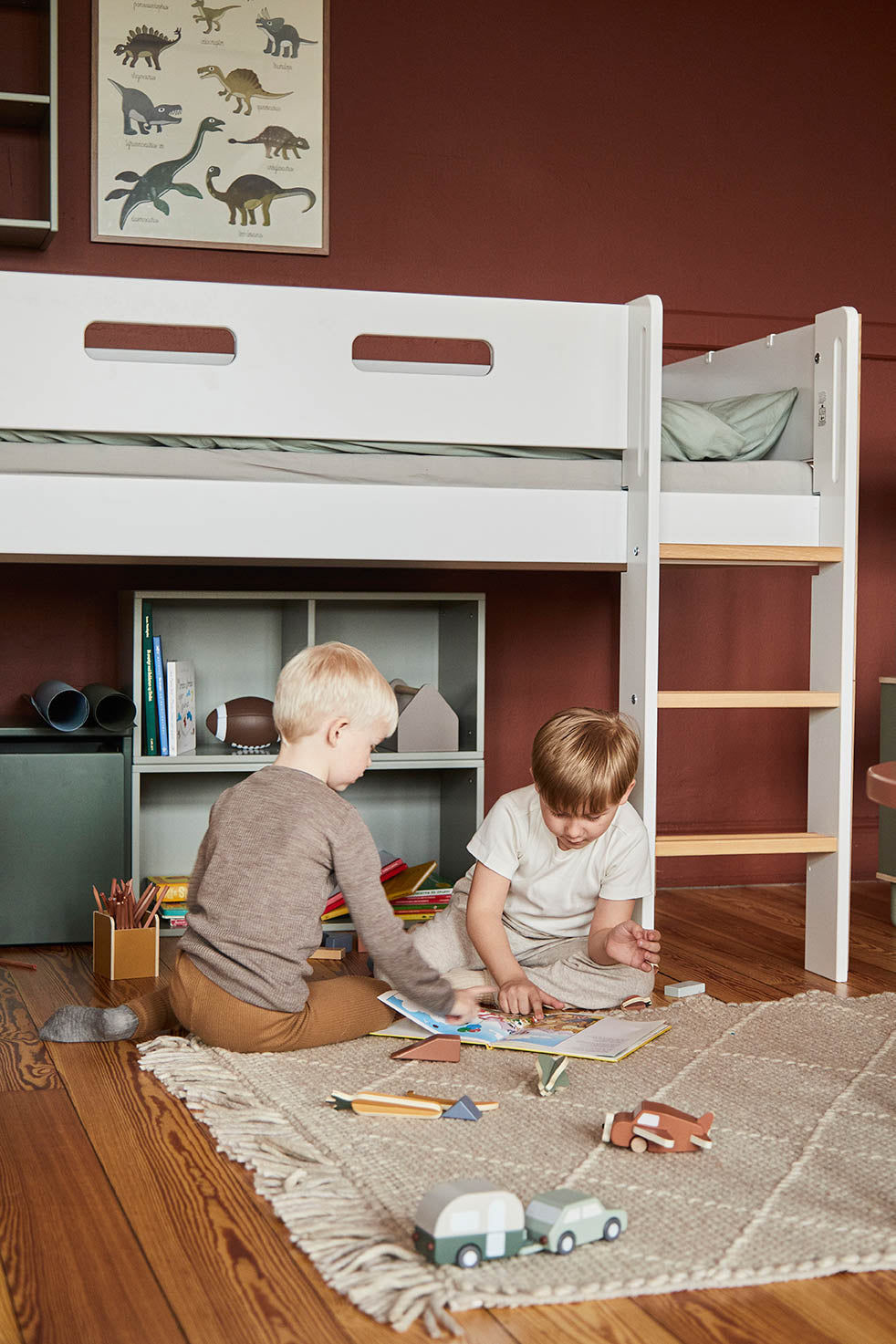 FLEXA Nor Mid Sleeper Bed with straight ladder, MDF/Solid oak, 90x200 cm