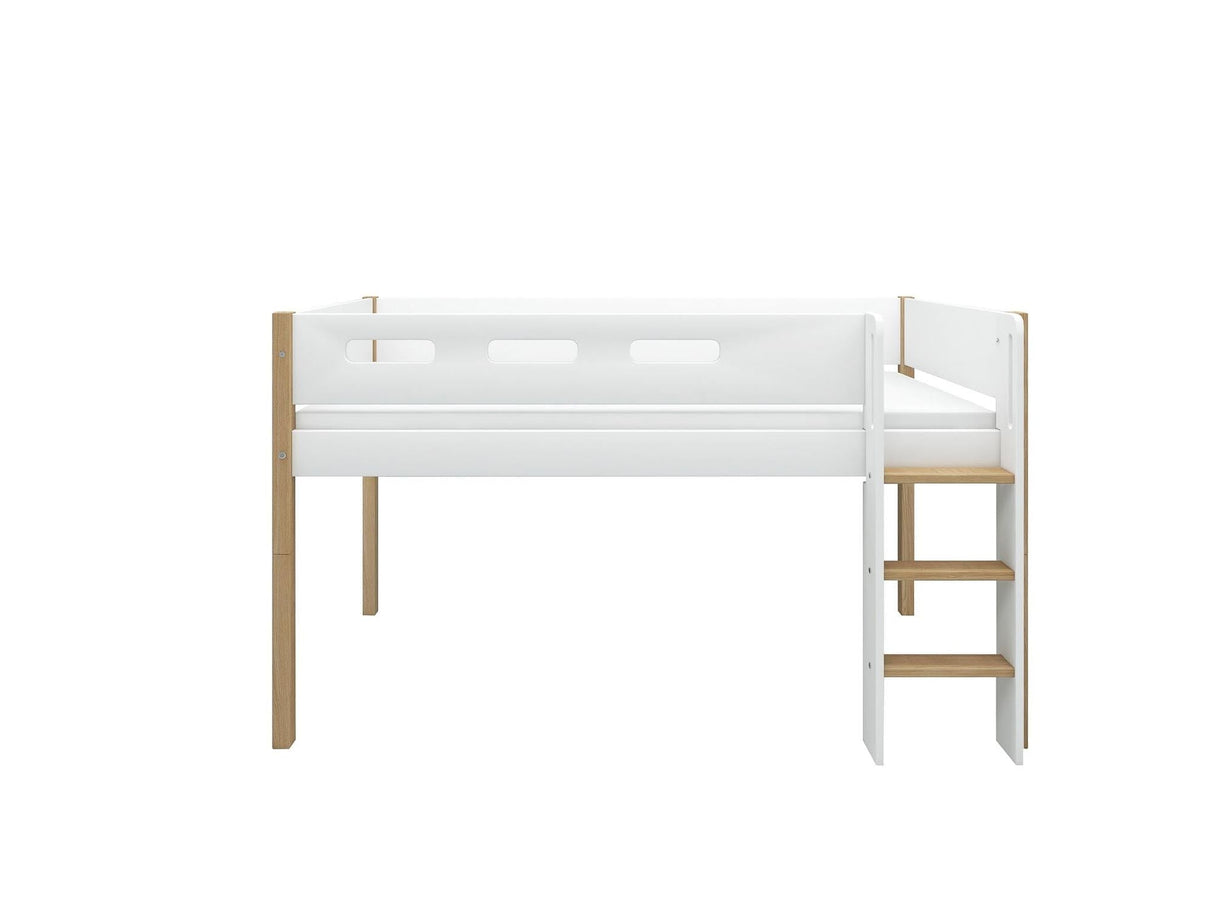 FLEXA Nor Mid Sleeper Bed with straight ladder, MDF/Solid oak, 90x200 cm