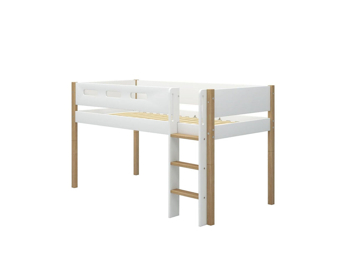 FLEXA Nor Mid Sleeper Bed with straight ladder, MDF/Solid oak, 90x200 cm