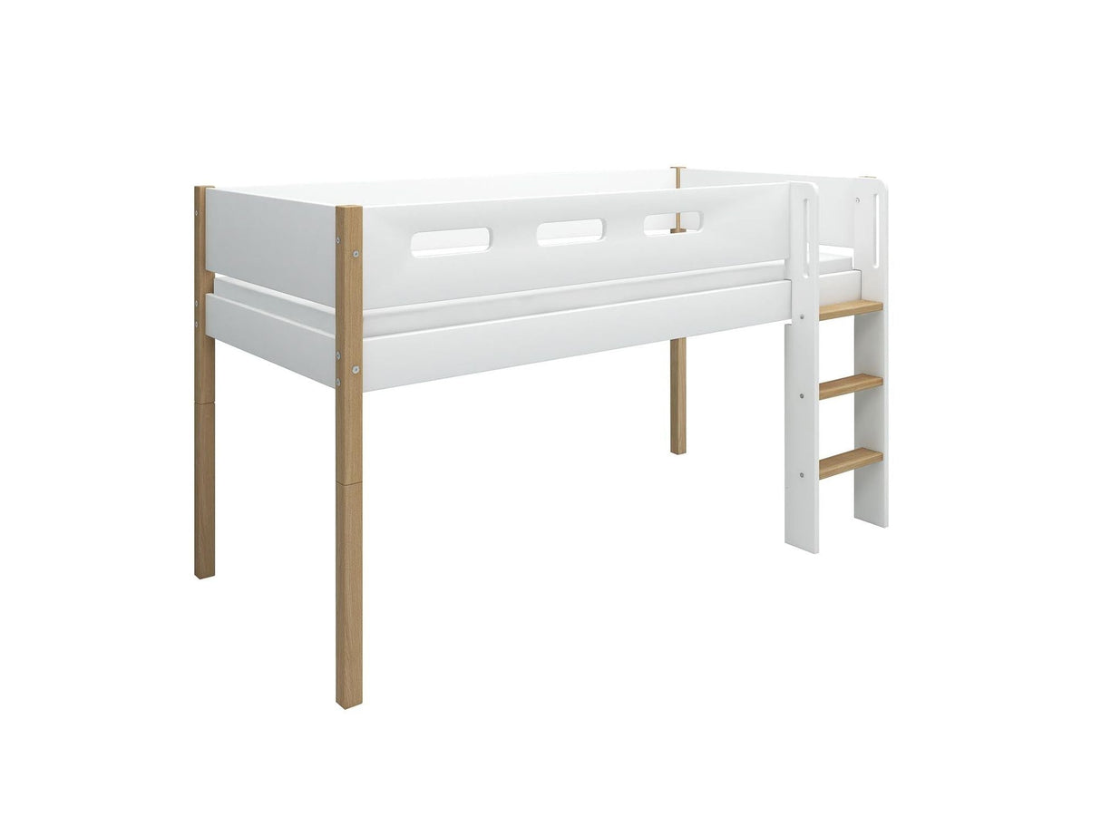 FLEXA Nor Mid Sleeper Bed with straight ladder, MDF/Solid oak, 90x200 cm