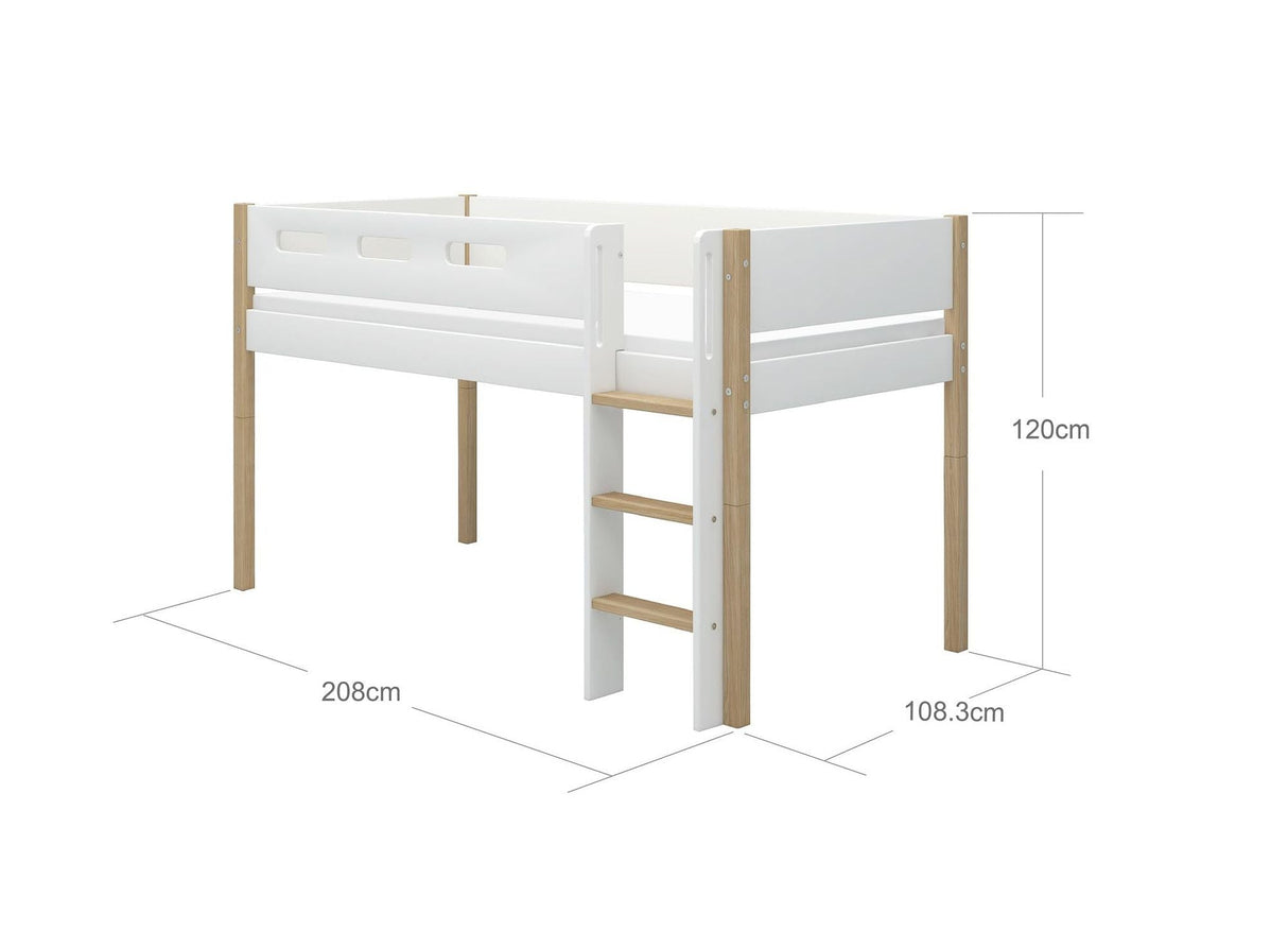 FLEXA Nor Mid Sleeper Bed with straight ladder, MDF/Solid oak, 90x200 cm