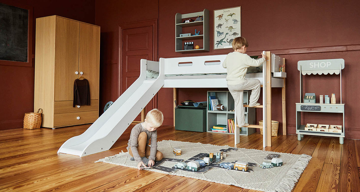 FLEXA Nor Mid Sleeper Bed with slide, MDF/Solid oak, 90x200 cm