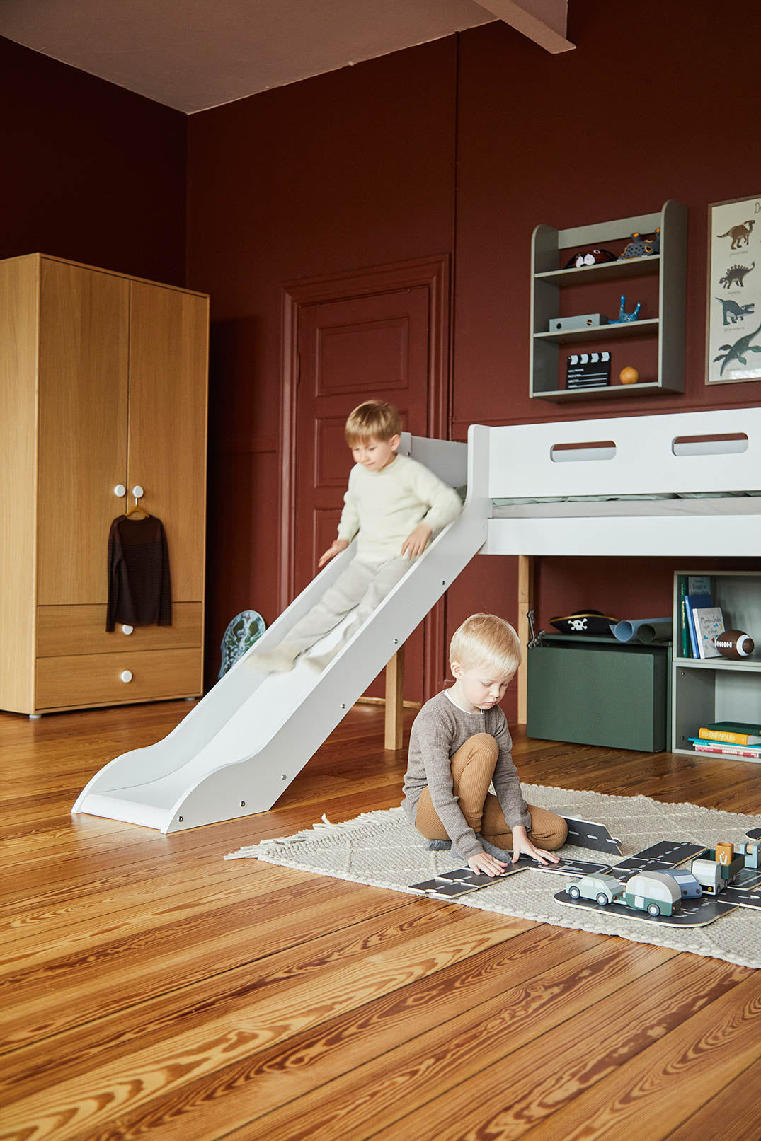 FLEXA Nor Mid Sleeper Bed with slide, MDF/Solid oak, 90x200 cm