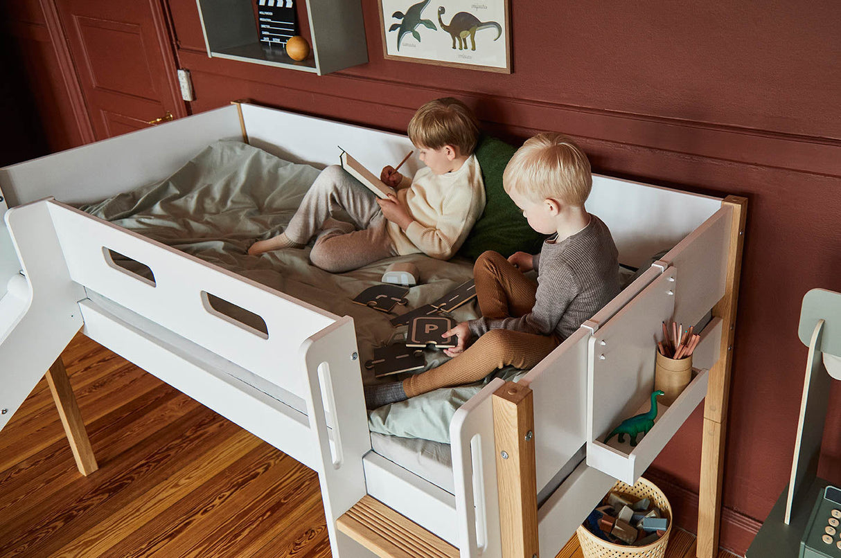 FLEXA Nor Mid Sleeper Bed with slide, MDF/Solid oak, 90x200 cm