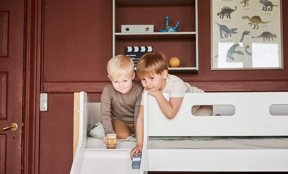 FLEXA Nor Mid Sleeper Bed with slide, MDF/Solid oak, 90x200 cm