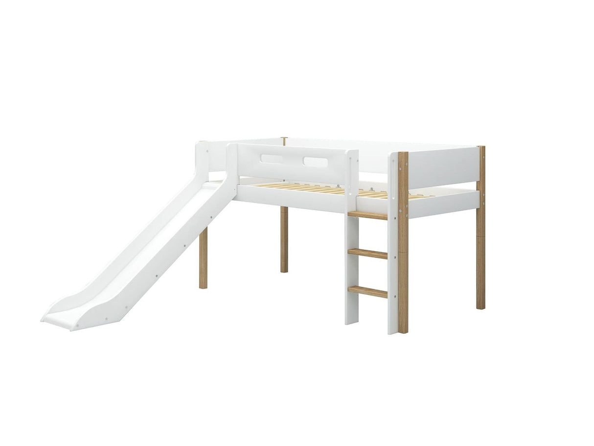 FLEXA Nor Mid Sleeper Bed with slide, MDF/Solid oak, 90x200 cm