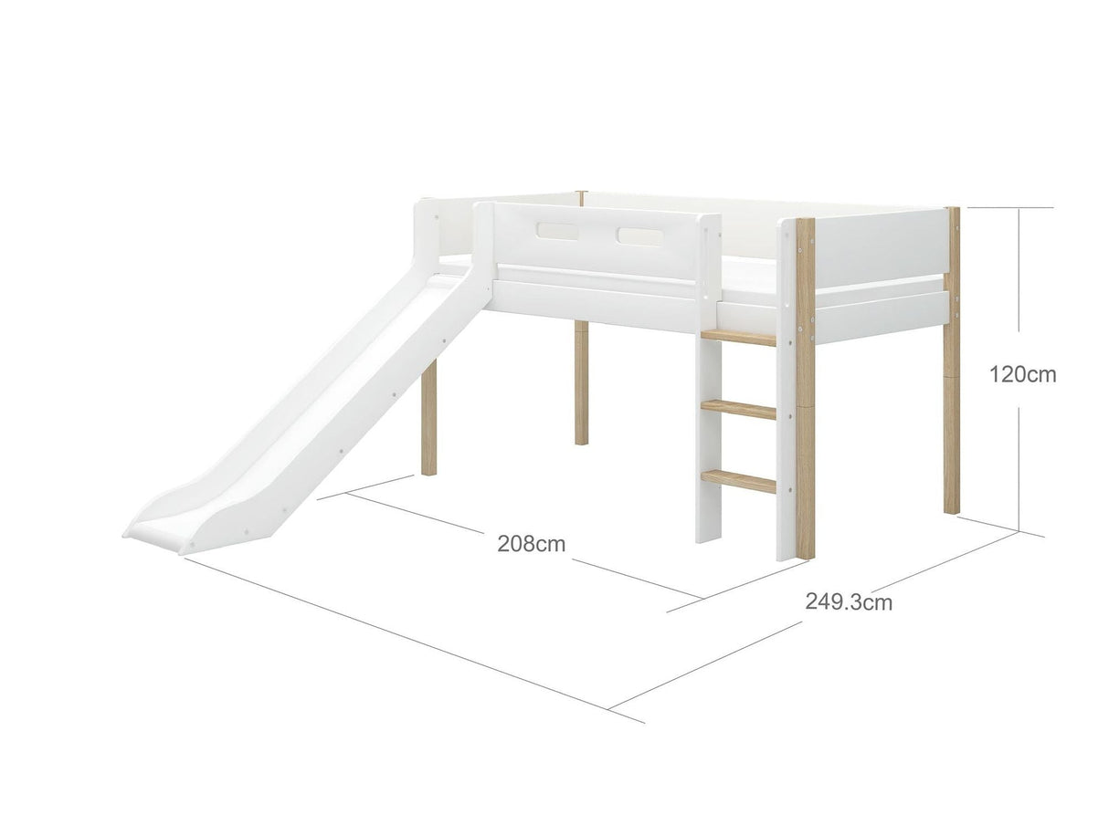FLEXA Nor Mid Sleeper Bed with slide, MDF/Solid oak, 90x200 cm