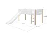 FLEXA Nor Mid Sleeper Bed with slide, MDF/Solid oak, 90x200 cm